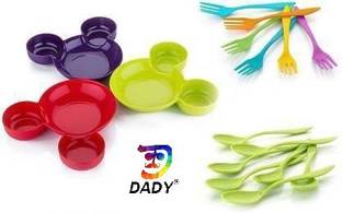 Dady Unbreakbale Mickey Shaped Kids Snack Serving Plate with Spoons (Pack of 9 items)  - plastic