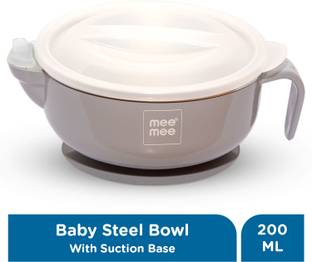 MeeMee Stay Warm Baby Steel Bowl with Suction Base (Grey)  - Steel