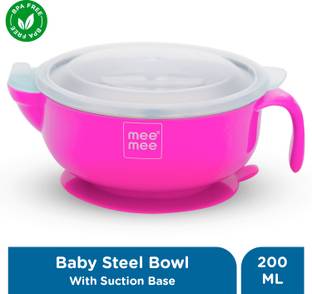 MeeMee Stay Warm Baby Steel Bowl with Suction Base (Pink)  - Steel