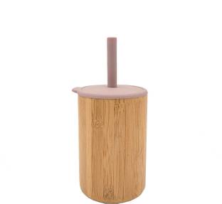 KIDS STATION Bamboo Sipper with Silicone Straw and Lid for Drinking  - Bamboo, Silicone