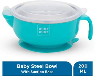 MeeMee Stay Warm Baby Steel Bowl with Suction Base (Blue)  - Steel