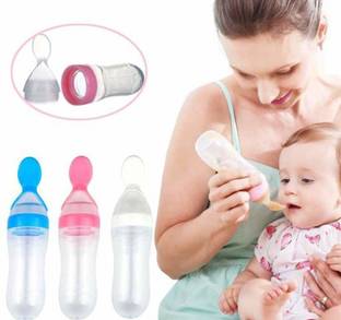 Kidsy Zilla Squeeze Style Bottle Feeder with Dispensing Spoon and Fruit Feeder and Pacifier - 90 ml