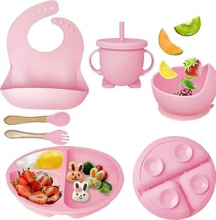 opriQ Baby Feeding Set,6 Piece Food Grade for Toddler Kids Divided Suction Plate  - 100% Food-Grade Silicone, Safe for Babies, Heat Resistant, Lead-Free