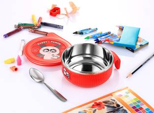 Nabhya Linex Inner Steel Plastic Feeding Bowl With Air Tight Lid & Steel Spoon 380ml  - Stainless Steel