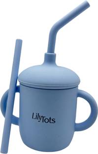 LilyTots Airtight Sippy Drinking Cup with Two Straws for Babies Made of 100% Food Grade  - Silicone