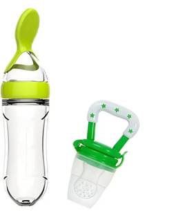 Littlewonders Feeder Bottle with Food Dispensing Spoon, Infant Food Nibbler Feeder(multicolor)  - Silicon