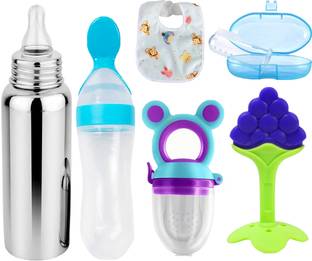 Muma's Love baby Steel milk bottle with Teether feeder and spoon feeder  - Silicone