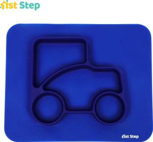 1st Step Microwave Safe And Dishwasher Safe Silicone Feeding Plate With Anti-Skid Base - Blue  - Silicone