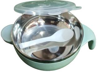 Yb Store Baby Steel Bowl with Spoon Set for Children  - stainless steel, polypropylene plastic, BPA Free