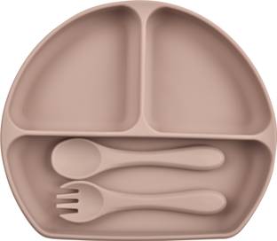 SAEKOS Silicone Baby Tableware Set, Baby Food Plate with Spoon, Fork  - Silicon