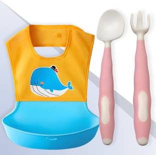 Bembika BPA Free Material Baby Self Feeding Spoon & Adjustable Baby Feeding Bib-(BE2315)  - Silicone