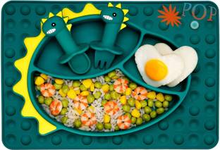 CareVego 3Pcs POP It Toddler Placemat Suction Plate Spoon Fork Set for kids baby toddler  - Silicone
