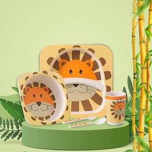 TONY STARK Bamboo Fiber Eco Friendly Baby Self Feeding Dinner Utensils Set  - Kids Toddlers and Babies, Set of 5 (Plate, Bowl, Cup, Spoon, Fork)Bamboo Fiber