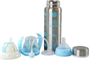 Lil Sprouts Baby Steel Feeding Bottle Cum Sipper Cum Straw (3 in 1) - 240 ml (pink)  - steel