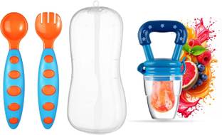 AEREX Baby Fruit & Food Nibbler with Feeding Spoon and Fork Set  - Silicone