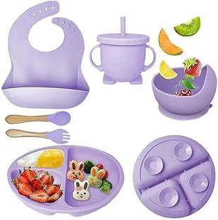 PEEPER Silicone Baby Feeding Set, Complete 6-Piece Baby Led Weaning Set -Purple  - Silicone