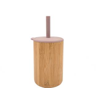KIDS STATION Bamboo Sipper with Silicone Straw and Lid for Drinking  - Bamboo, Silicone