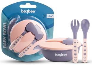 baybee Baby Feeding Bowl with Lid, Suction Cup, Spoon & Fork Cutlery Set, Tableware Kit  - BPA free Plastic and silicone