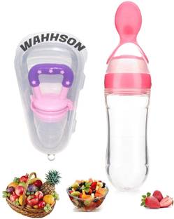 WAHHSON Feeding Bottle Food Dispensing Spoon Fruit Feeder for Newborn Baby Kids Boy Girl  - Silicone, Food Feeder for Infants, Food Feeder, Feeding Bottle, Pack of 2