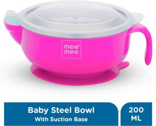 MeeMee Stay Warm Baby Steel Bowl with Suction Base (Pink)  - Steel