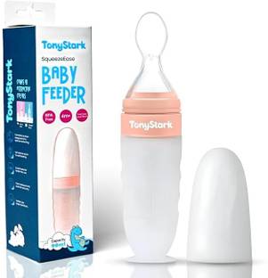 TONY STARK Squeezy Baby Food Feeder Bottle With Soft Feeding Spoon for 4 Months & Plus  - 90ml, Non-Toxic, BPA Free, Silicone Material