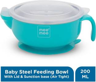 MeeMee Stay Warm Baby Steel Bowl with Suction Base (Blue)  - Steel