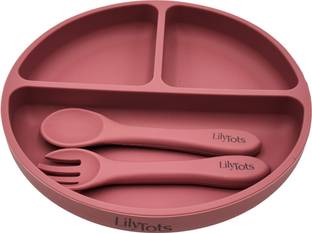 LilyTots Spacious Plate with Strong Suction Base - FDA Approved, Encourages Self Eating  - Silicone