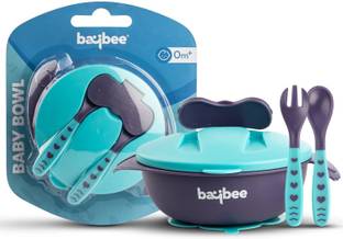 baybee Baby Feeding Bowl with Lid, Suction Cup, Spoon & Fork Cutlery Set, Tableware Kit  - BPA free Plastic and silicone