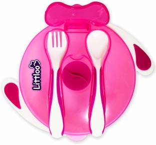 Littloo Feeding Bowl with Fork & Spoon | Suction Cup for Hassle-Free Feeding | for Kids  - Plastic