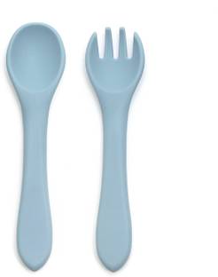 KIDS STATION 2pcs Baby Feeding Spoon and Fork, BPA-Free & Microwave Safe Baby Feeding Set  - Food Grade Silicone