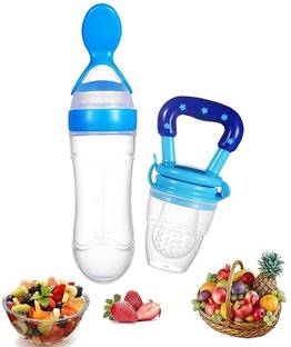 Vadhavan 90ML Newborn Baby Feeding Bottle Silicone Squeeze Feeding Spoon and Fruit feeder  - Silicone