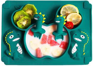 PATPAT Baby Suction Plates for Baby Feeding;Silicone Toddler Plates with Deep Divided for Kids to Feed Themselves,Baby Place Mats with Cute Dinosaur Design,BPA Free  - Silicone