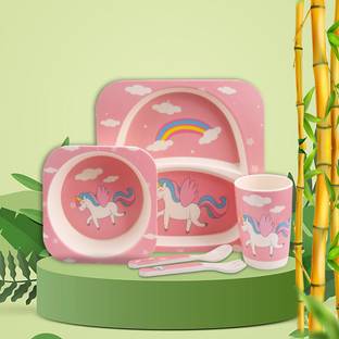 TONY STARK Bamboo Fiber Eco Friendly Baby Self Feeding Dinner Utensils Set  - Kids Toddlers and Babies, Set of 5 (Plate, Bowl, Cup, Spoon, Fork)Bamboo Fiber