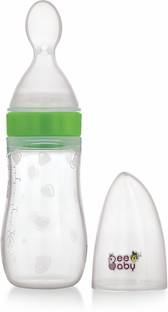Beebaby Squeeze Silicone Food Feeder For Baby 150ML 5oz. (Green)  - Bottle :- Liquid Silicone Rubber, Spoon :- Plastic Polypropylene