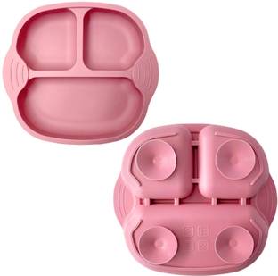 PLENARO Suction Plate for Toddler,Silicone Baby Weaning Set,Non Slip Divided Plates  - Silicone