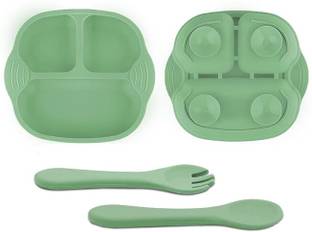 TONY STARK Combo of Silicone Suction Plate, Silicone Spoon & Fork For Baby Feeding  - Pack of 3 Baby Dinner Set, Silicone