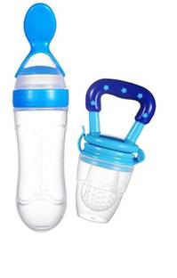 Vadhavan BPA Free Squeeze Style Bottle Feeder with Dispensing Spoon and Fruit Feeder  - Silicone