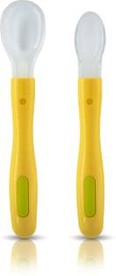 LuvLap Fun Club Baby Self Feeding Spoon Set, Soft Silicone Tip, BPA Free, 2 pcs,  - Silicone