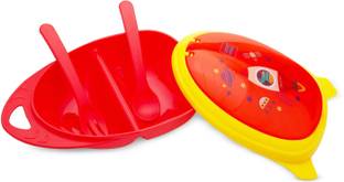 MeeMee Tight Baby Toddler Feeding Bowl With Fork & Spoon (Red)  - Polypropylene Plastic