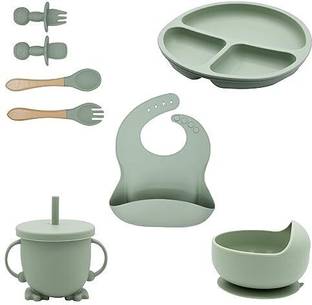 PEEPER Silicone Baby Feeding Set, Complete 8-Piece Baby Led Weaning Set -Green  - Silicone