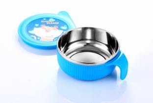 Nabhya Linex Inner Steel Plastic Feeding Bowl With Air Tight Lid & Steel Spoon 380ml  - Stainless Steel