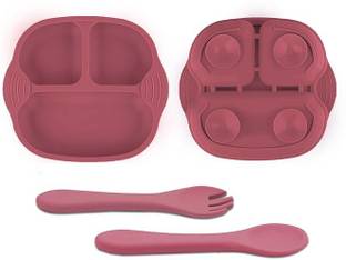 TONY STARK Combo of Silicone Suction Plate, Silicone Spoon & Fork For Baby Feeding  - Pack of 3 Baby Dinner Set, Silicone