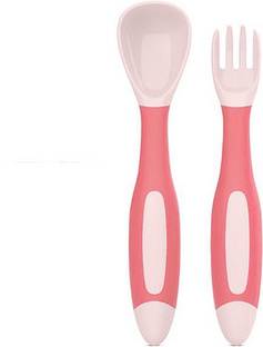 Mumslap Baby Fork and Spoon Set for feeding - Pink  - Food Grade PP, BPA & Phthalates Free for 6months+ babies