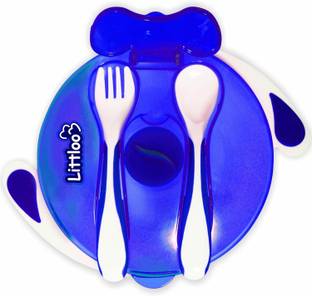 Littloo Feeding Bowl with Fork & Spoon | Suction Cup for Hassle-Free Feeding | for Kids  - Plastic