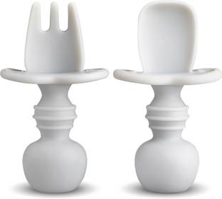 LuvLap Baby Weaning Spoon & Fork Set, Chewable Silicone Utensils  - Food Frade Silicone