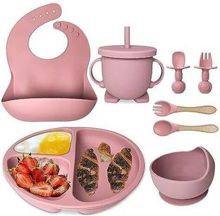 PEEPER Silicone Baby Feeding Set, Complete 8-Piece Baby Led Weaning Set -Pink  - Silicone