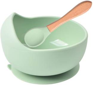 DANSR Food Grade Silicone Suction Cup Bowl & Wooden Spoon  - SILICONE