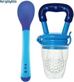 naughty kidz Combo of Baby Feeding Spoon and Silicone Food/Fruit Nibbler  - BPA Free, 3 Months+