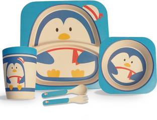 Safe-o-kid Eco Friendly Feeding Tableware 5 Piece Bamboo Fiber Dinner Set For Kids  - Wood