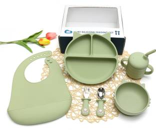 KIDS STATION 6pcs Baby Feeding Set, BPA-Free & Microwave Safe Baby Baby Feeding Essentials  - Food Grade Silicone